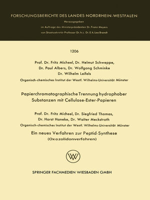 cover image of Papierchromatographische Trennung hydrophober Substanzen mit Cellulose-Ester-Papieren. Ein neues Verfahren zur Peptid-Synthese (Oxazolidonverfahren)